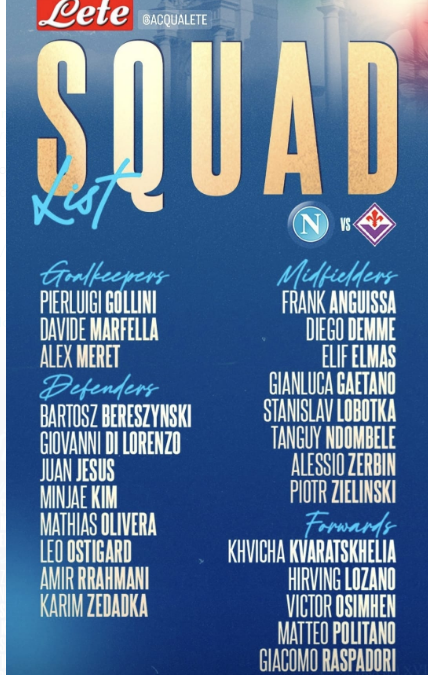 Napoli – Fiorentina, i convocati di Spalletti
